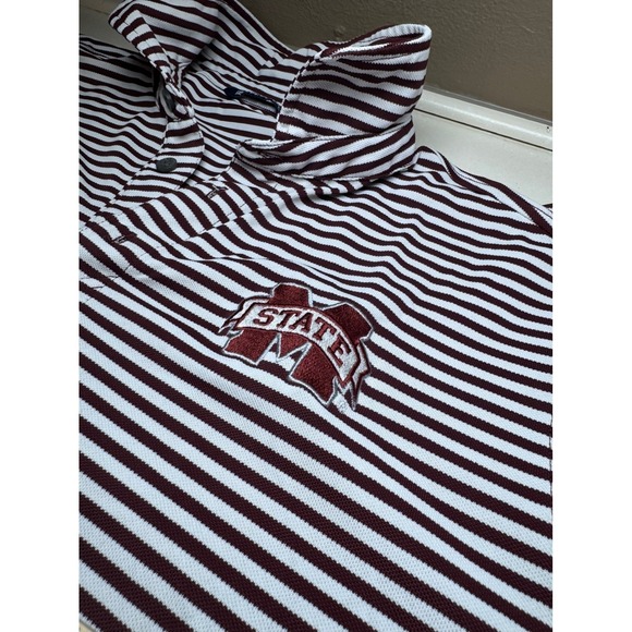 Cutter Buck Mens M Mississippi State Bulldogs Polo Shirt Maroon White Stripe - Picture 3 of 9